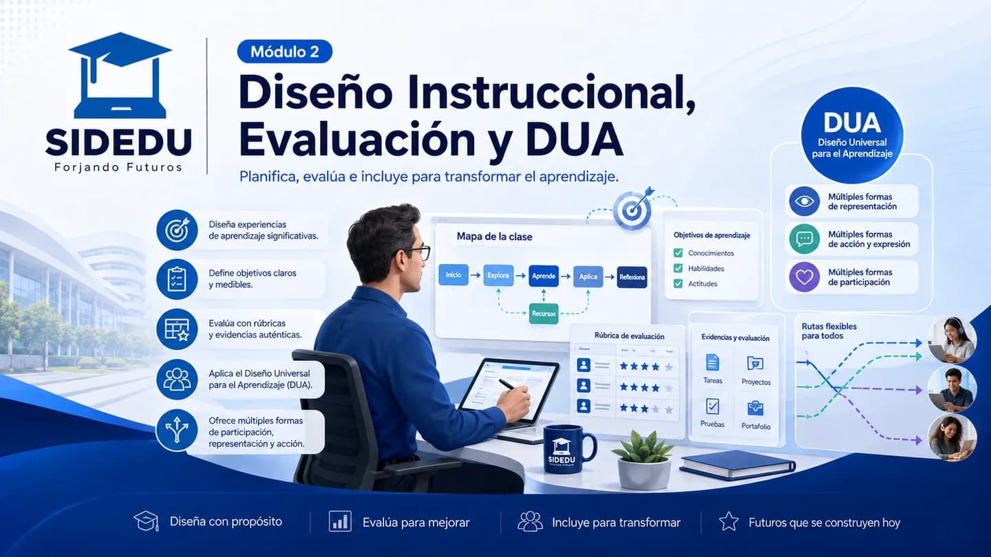 Imagen representativa del Módulo 2: Diseño Instruccional, Evaluación y DUA.