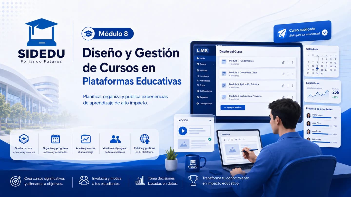 Imagen representativa del Módulo 8: Diseño y Gestión de Cursos en Plataformas Educativas.